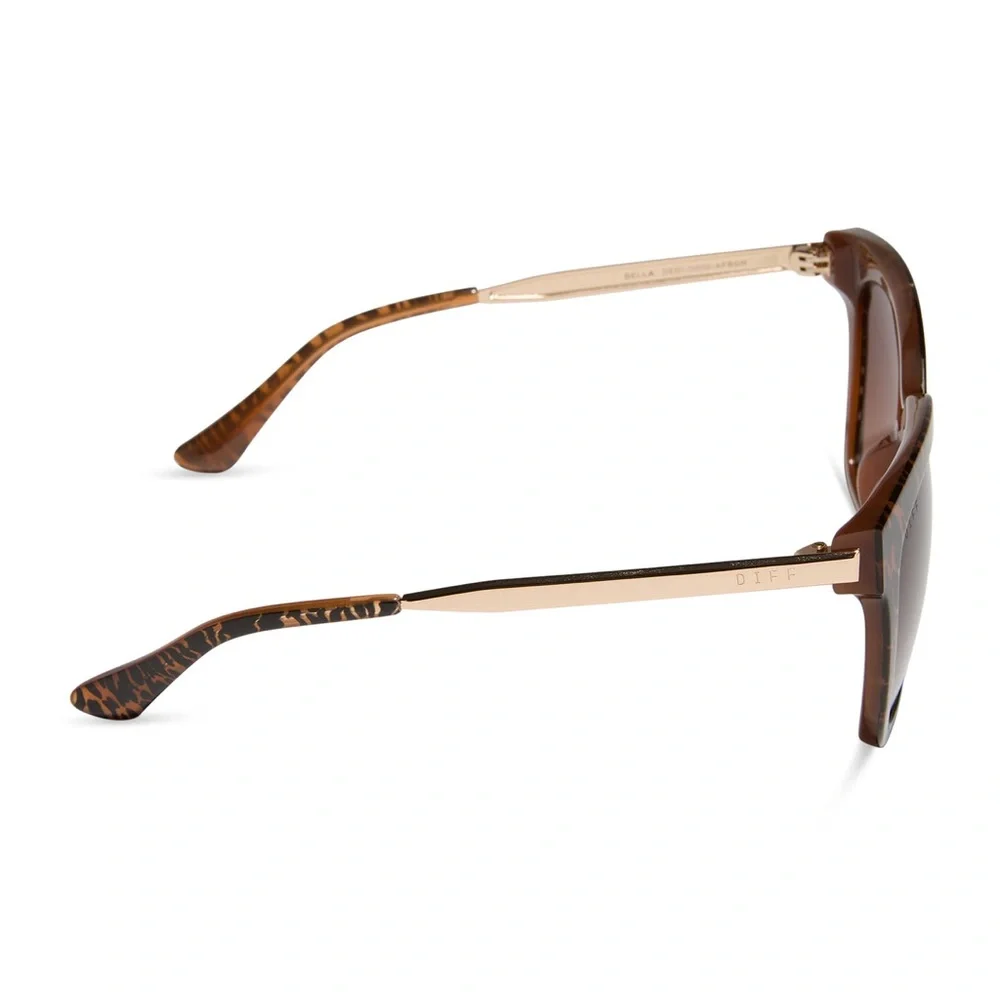 DIFF Bella Sunglasses Animal Print Gold Frame Brown Gradient Lens Square NWT